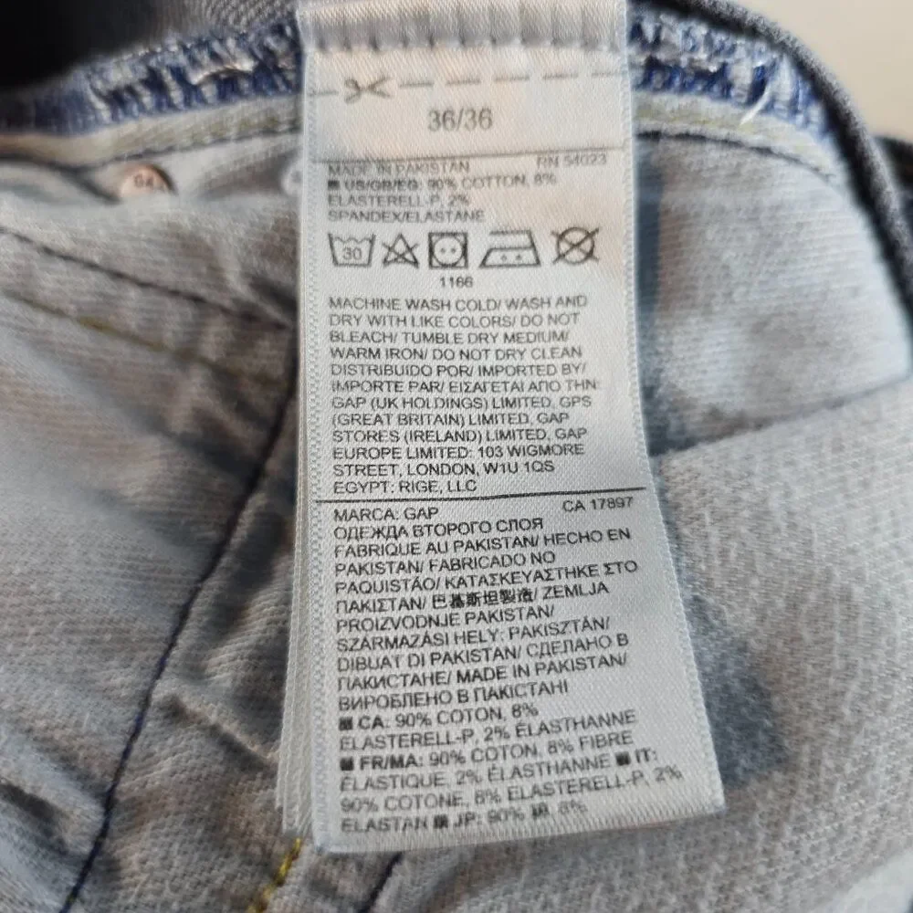 Gap Jeans Mens 36x36 Blue Denim Medium Wash Slim Stretch Skater Rocker Casual